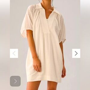 Anthropologie V-Neck Tiered-Sleeve Tunic Mini Dress White